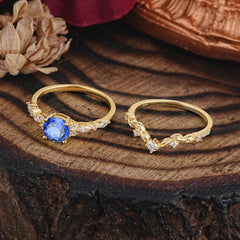 Vintage Botanical 4-Prong Round Cut Sapphire Ring