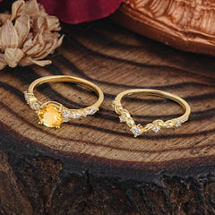 Vintage Botanical 4-Prong Round Cut Citrine Ring