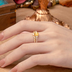 Vintage Botanical 4-Prong Round Cut Citrine Ring