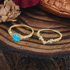 Vintage Botanical 4-Prong Round Cut Turquoise Ring