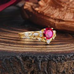 Vintage Botanical 4-Prong Round Cut Ruby Ring
