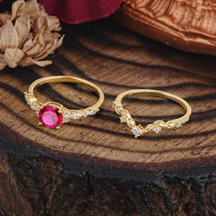 Vintage Botanical 4-Prong Round Cut Ruby Ring