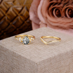 Luxurious Vintage-Inspired 4-Prong Pear-Cut Natural Black Rutilated Quartz Engagement Ring Set