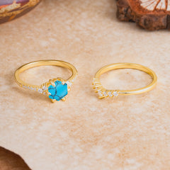 Classic 6-Prong Hexagonal-Cut Turquoise Engagement Ring Set