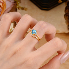 Classic 6-Prong Hexagonal-Cut Aquamarine Engagement Ring Set