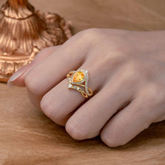 Elegant Pear-Cut 3 Prong Natural Citrine Engagement Ring Set
