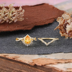 Ultra Luxurious Vintage Pear-Cut Citrine Ring Set