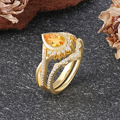 Ultra Luxurious Vintage Pear-Cut Citrine Ring Set