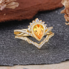 Ultra Luxurious Vintage Pear-Cut Citrine Ring Set
