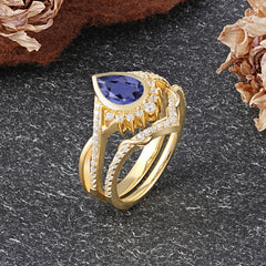 Ultra Luxurious Vintage Pear-Cut Tanzanite Ring Set