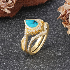 Ultra Luxurious Vintage Pear-Cut Turquoise Ring Set
