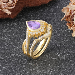 Ultra Luxurious Vintage Pear-Cut Natural Amethyst Ring Set