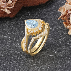 Ultra Luxurious Vintage Pear-Cut Aquamarine Ring Set