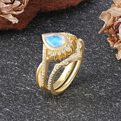 Ultra Luxurious Vintage Pear-Cut Moonstone Ring Set