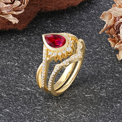 Ultra Luxurious Vintage Pear-Cut Natural Ruby Ring Set