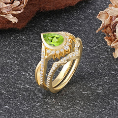 Ultra Luxurious Vintage Pear-Cut Peridot Ring Set