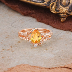 Delicate Twisted Vine Wrapped Prong Pear Cut Citrine Stackable Rings
