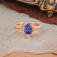 Delicate Twisted Vine Wrapped Prong Pear Cut Tanzanite Stackable Rings