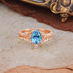 3 Prong Delicate Twisted Vine Wrapped Prong Pear Cut Aquamarine Stackable Rings