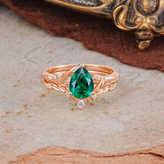 3 Prong Delicate Twisted Vine Wrapped Prong Pear Cut Emerald Stackable Rings