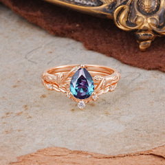 3 Prong Delicate Twisted Vine Wrapped Prong Pear Cut Alexandrite Stackable Rings