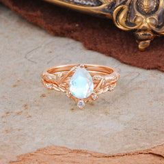 Delicate Twisted Vine Wrapped Prong Pear Cut Moonstone Stackable Rings