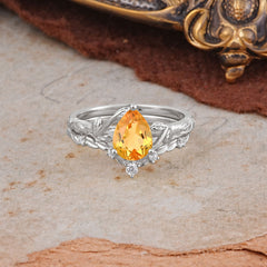 Delicate Twisted Vine Wrapped Prong Pear Cut Citrine Stackable Rings