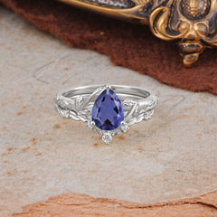 Delicate Twisted Vine Wrapped Prong Pear Cut Tanzanite Stackable Rings