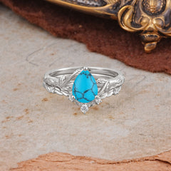 3 Prong Delicate Twisted Vine Wrapped Prong Pear Cut Turquoise Stackable Rings