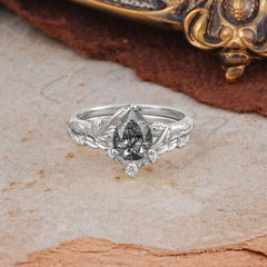 Delicate Twisted Vine Wrapped Prong Pear Cut Black Rutilated Quartz Stackable Rings