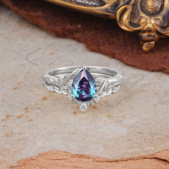 3 Prong Delicate Twisted Vine Wrapped Prong Pear Cut Alexandrite Stackable Rings