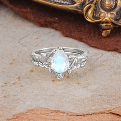 Delicate Twisted Vine Wrapped Prong Pear Cut Moonstone Stackable Rings