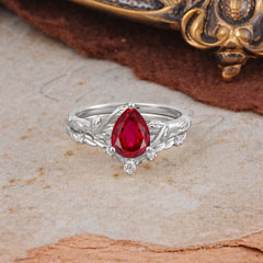 3 Prong Delicate Twisted Vine Wrapped Prong Pear Cut Ruby Stackable Rings