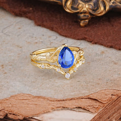 3 Prong Delicate Twisted Vine Wrapped Prong Pear Cut Sapphire Stackable Rings