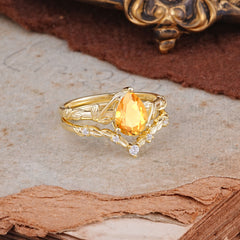 Delicate Twisted Vine Wrapped Prong Pear Cut Citrine Stackable Rings