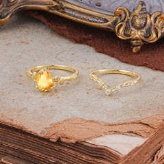 Delicate Twisted Vine Wrapped Prong Pear Cut Citrine Stackable Rings