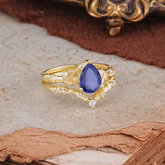 Delicate Twisted Vine Wrapped Prong Pear Cut Tanzanite Stackable Rings