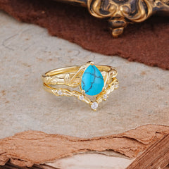 3 Prong Delicate Twisted Vine Wrapped Prong Pear Cut Turquoise Stackable Rings