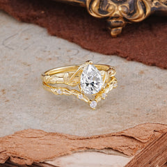 3 Prong Delicate Twisted Vine Wrapped Prong Pear Cut Lab Diamond Stackable Rings