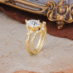 3 Prong Delicate Twisted Vine Wrapped Prong Pear Cut Lab Diamond Stackable Rings