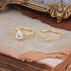 3 Prong Delicate Twisted Vine Wrapped Prong Pear Cut Lab Diamond Stackable Rings