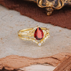 Delicate Twisted Vine Wrapped Prong Pear Cut Garnet Stackable Rings
