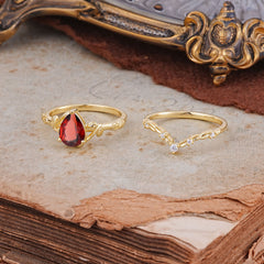 Delicate Twisted Vine Wrapped Prong Pear Cut Garnet Stackable Rings
