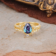 3 Prong Delicate Twisted Vine Wrapped Prong Pear Cut Alexandrite Stackable Rings