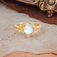 Delicate Twisted Vine Wrapped Prong Pear Cut Moonstone Stackable Rings