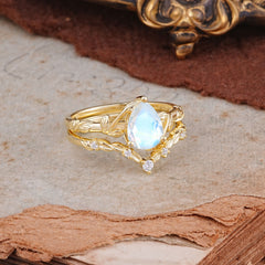Delicate Twisted Vine Wrapped Prong Pear Cut Moonstone Stackable Rings