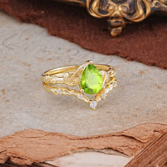 Delicate Twisted Vine Wrapped Prong Pear Cut Peridot Stackable Rings