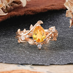 Elegant 3 - Prong Pear - Cut Citrine Stackable Ring Set