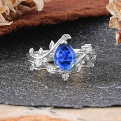 Elegant 3 - Prong Pear - Cut Sapphire Stackable Ring Ensemble