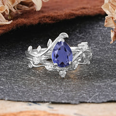 Elegant 3 - Prong Pear - Cut Tanzanite Stackable Ring Set